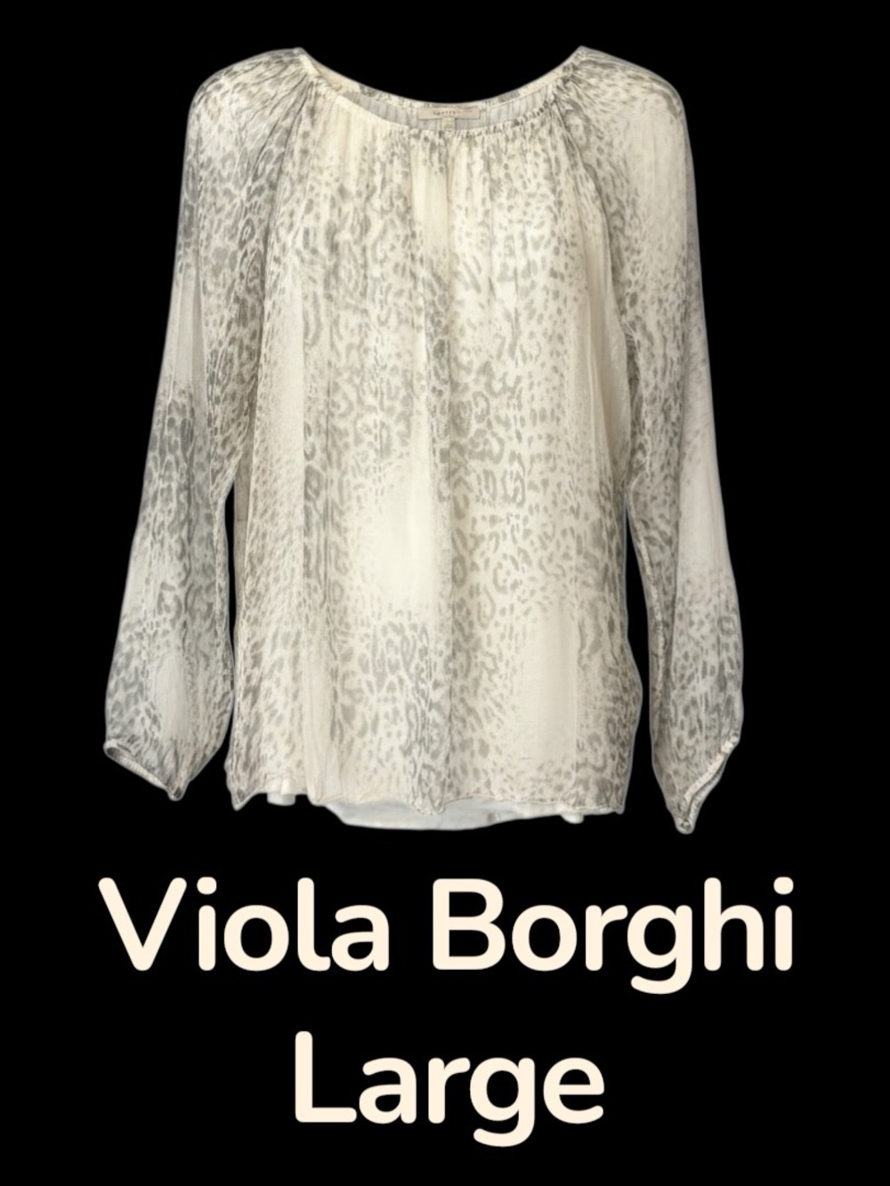 Viola Borghi Cream and Gray Sheer Animal Print Blouse - Large